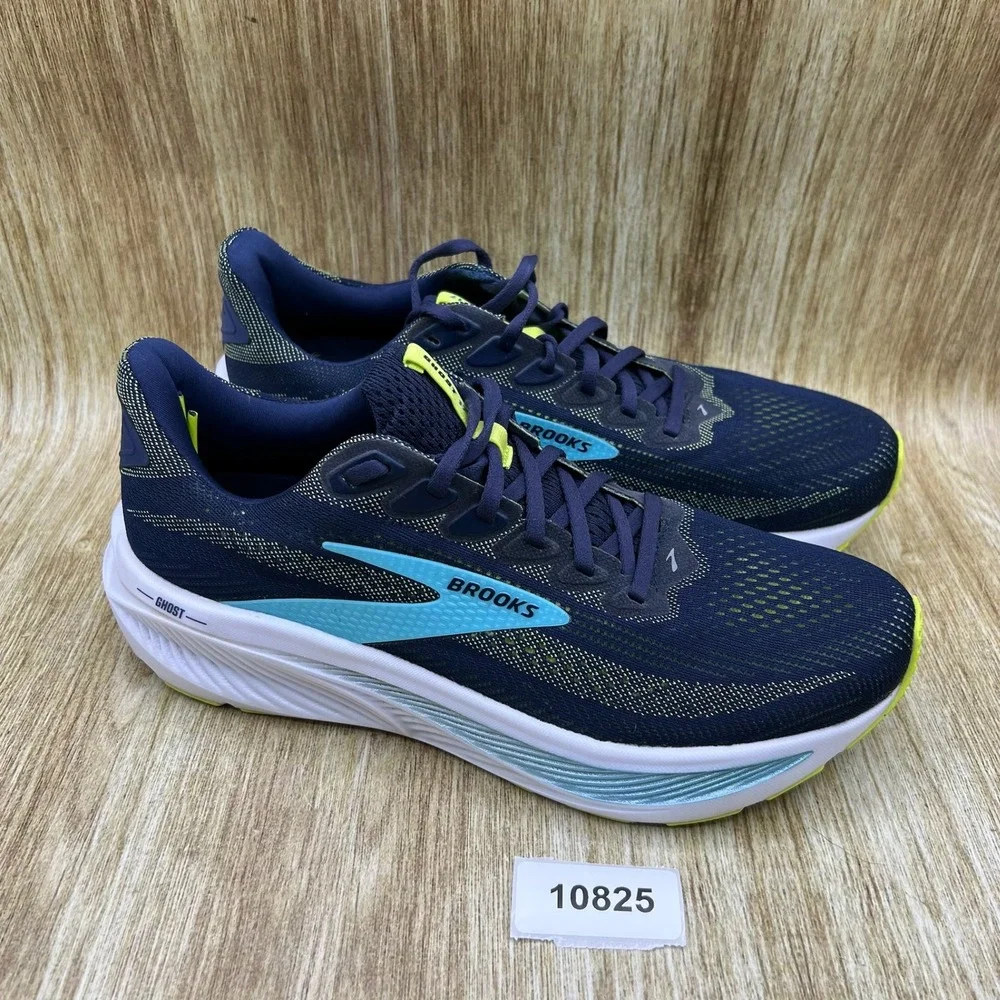 Brooks Ghost 17 Running Shoes Men's 9.5 Peacoat Blue Lime Sneakers 1104421D414